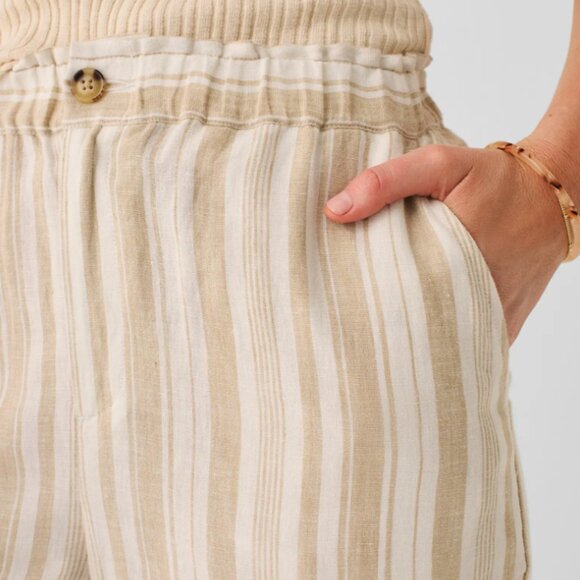 Faherty Monterey Linen Wide Leg Pants Tan Stripe Elastic Waist - M - Picture 9 of 9